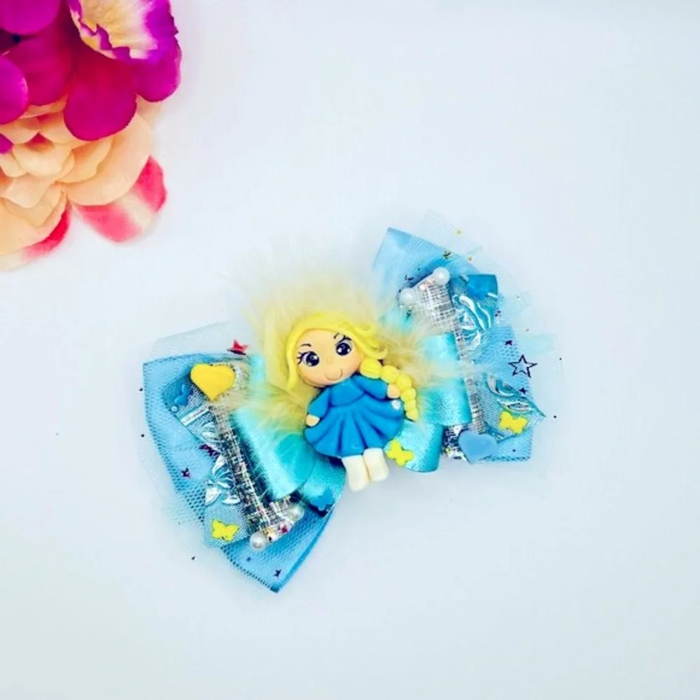 Accessories Girls Princess Hair Bow Clip with Clay Doll Handcrafted